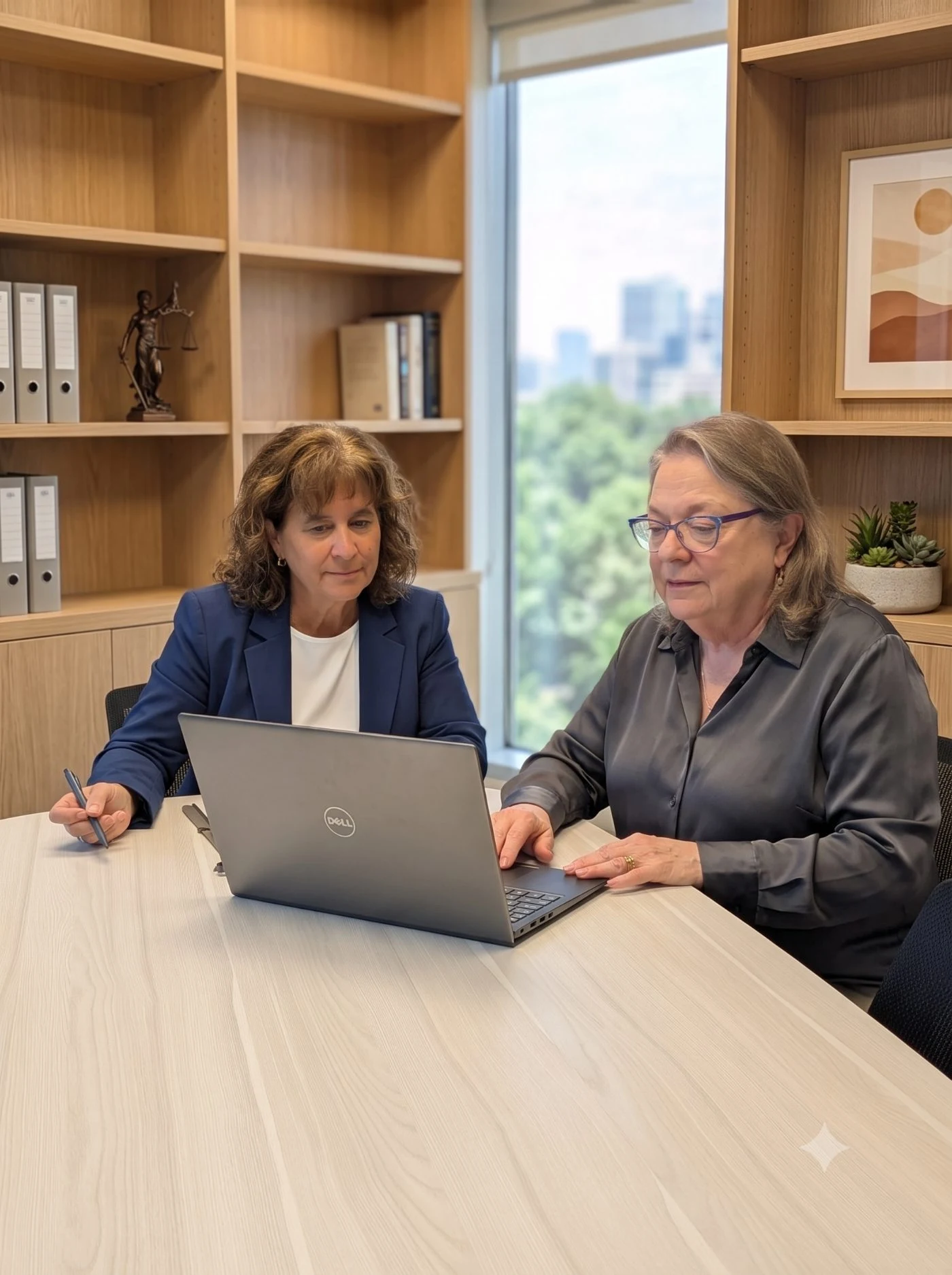 Danielle reviewing financials with a client in the office
